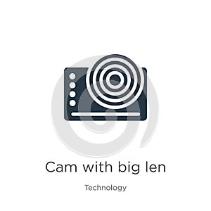 Cam with big len icon vector. Trendy flat cam with big len icon from technology collection isolated on white background. Vector