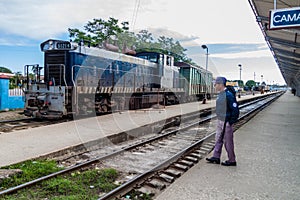 CAMAGUEY, CUBA - JAN 25, 2016: Train at the railway station in Camague