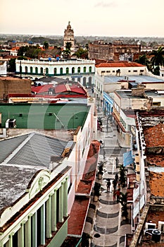 Camaguey UNESCO World Heritage Centre from above. View of the pedestrian street. aerial view