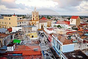 Camaguey UNESCO World Heritage Centre from above. View of the pedestrian street Maceo towards Soledad church. from above.