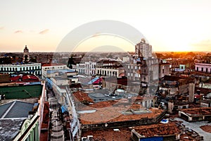 Camaguey UNESCO World Heritage Centre from above. View of the pedestrian street Maceo towards Soledad church.