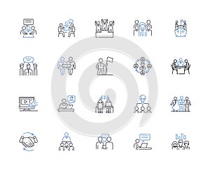 Camaraderie line icons collection. Bonding, Unity, Fellowship, Loyalty, Conviviality, Harmony, Togetherness vector and