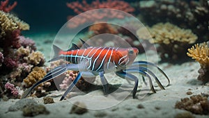 Camarones stenopus hispidus on the seabed. Ai Generated