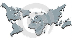 Cambered 3D World Map Isolated on White