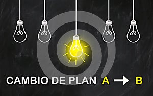 CAMBIO DE PLAN A B, spanish text with light bulbs on blackboard photo