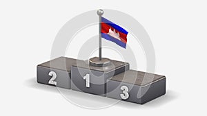 Cambodia 3D waving flag illustration on winner podium.