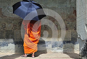 Cambodia Angkor wat with a monk