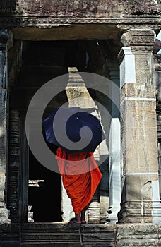 Cambodia Angkor wat with a monk