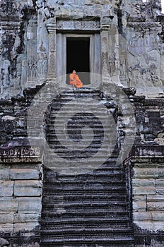 Cambodia Angkor Wat with a monk