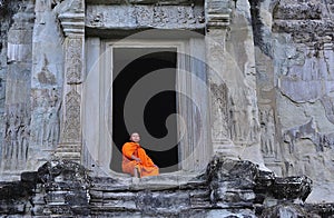 Cambodia Angkor Wat with a monk