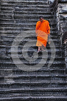 Cambodia Angkor wat with a monk