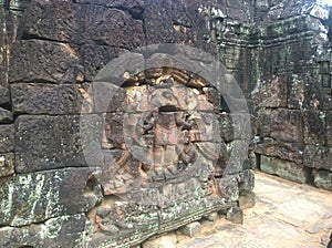 Cambodia Architecture. Bas-relief. Wall Carving in Angkor Wat Complex Siem Reap