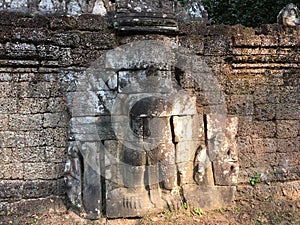 Cambodia Architecture. Bas-relief. Wall Carving in Angkor Wat Complex Siem Reap