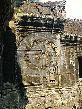 Cambodia Architecture. Bas-relief. Wall Carving in Angkor Wat Complex Siem Reap