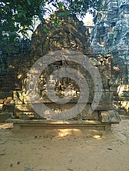 Cambodia Architecture. Bas-relief. Wall Carving in Angkor Wat Complex Siem Reap