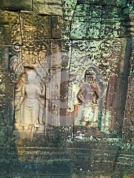 Cambodia Architecture. Bas-relief. Wall Carving in Angkor Wat Complex Siem Reap