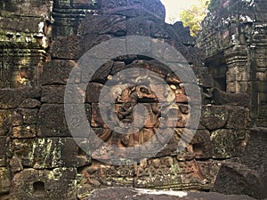 Cambodia Architecture. Bas-relief. Wall Carving in Angkor Wat Complex Siem Reap