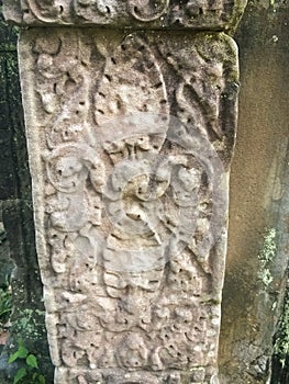 Cambodia Architecture. Bas-relief. Wall Carving in Angkor Wat Complex Siem Reap