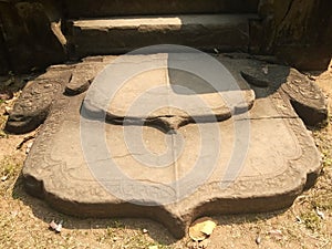 Cambodia Architecture. Bas-relief. Wall Carving in Angkor Wat Complex Siem Reap