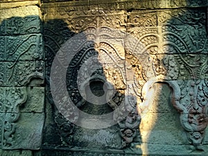 Cambodia Architecture. Bas-relief. Wall Carving in Angkor Wat Complex Siem Reap