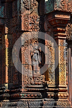 Cambodia - Detail of Benteay Srei, (the pink templ