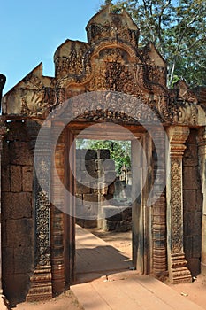 Cambodia - Detail of Benteay Srei, (the pink temple)