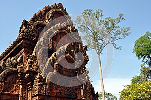 Cambodia - Detail of Benteay Srei, (the pink temple)