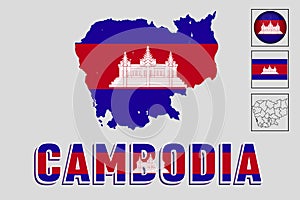Cambodia flag and map in a vector graphic