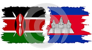 Cambodia and Kenya grunge flags connection vector