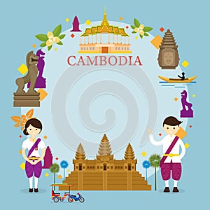 Kambodža památky lidé v tradiční oblečení rám 