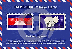 Cambodia Postage stamp, vintage stamp, air mail envelope.