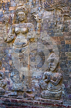Cambodia. Siem Reap. Carved stone patterns on temple walls Banteay Srey Xth Century