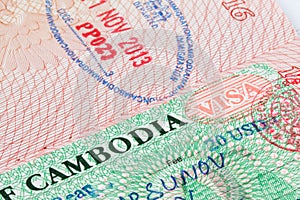 Cambodia visa stamp in passport