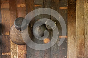 pots hanging on the wal