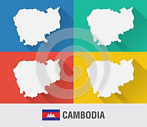 Cambodia world map in flat style with 4 colors.
