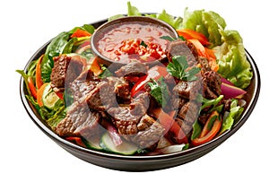 Cambodian food called beef Lok Lak, traditional khmer food. Isolated on transparent background