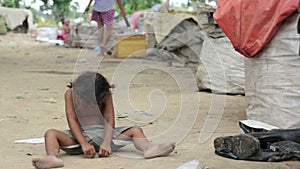 Cambodian kids in slums near phnom penh city dumping area