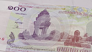 Cambodian riel 100 currency bill money banknote close up