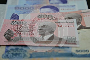 Cambodian Riel - Banknotes closeup