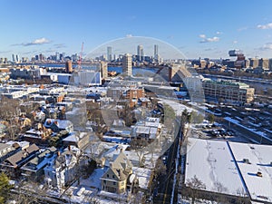 Cambridge historic residential area aerial view, MA, USA