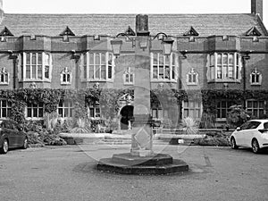 Westminster College in Cambridge in black and white