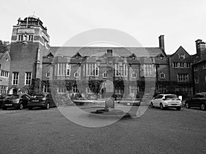 Westminster College in Cambridge in black and white