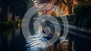 Cambridge, United kingdom - Boat floating and people enjoying punting on river during autumn evening at Cambridge.