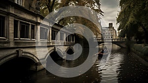 Cambridge, United kingdom - Boat floating and people enjoying punting on river during autumn evening at Cambridge.