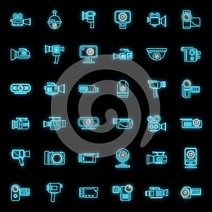 Camcorder device icons set vector neon