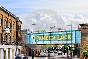 Camden Town neighborn with iron Camden Lock Welcome bridge, famous neighbornhow of alternative culture shops