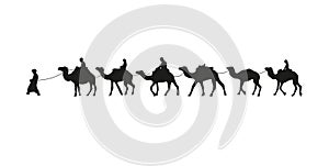 Camel caravan silhouette. Vector illustration isolated on white background.