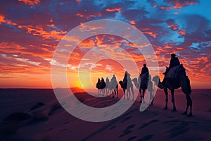 camel caravans traveling in the desert .Generative Ai