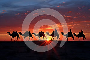 camel caravans traveling in the desert .Generative Ai
