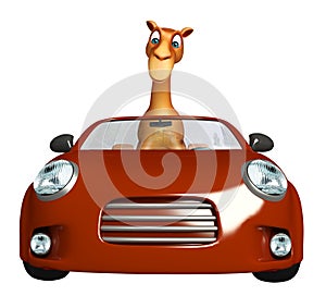 Camel cartoon character with car